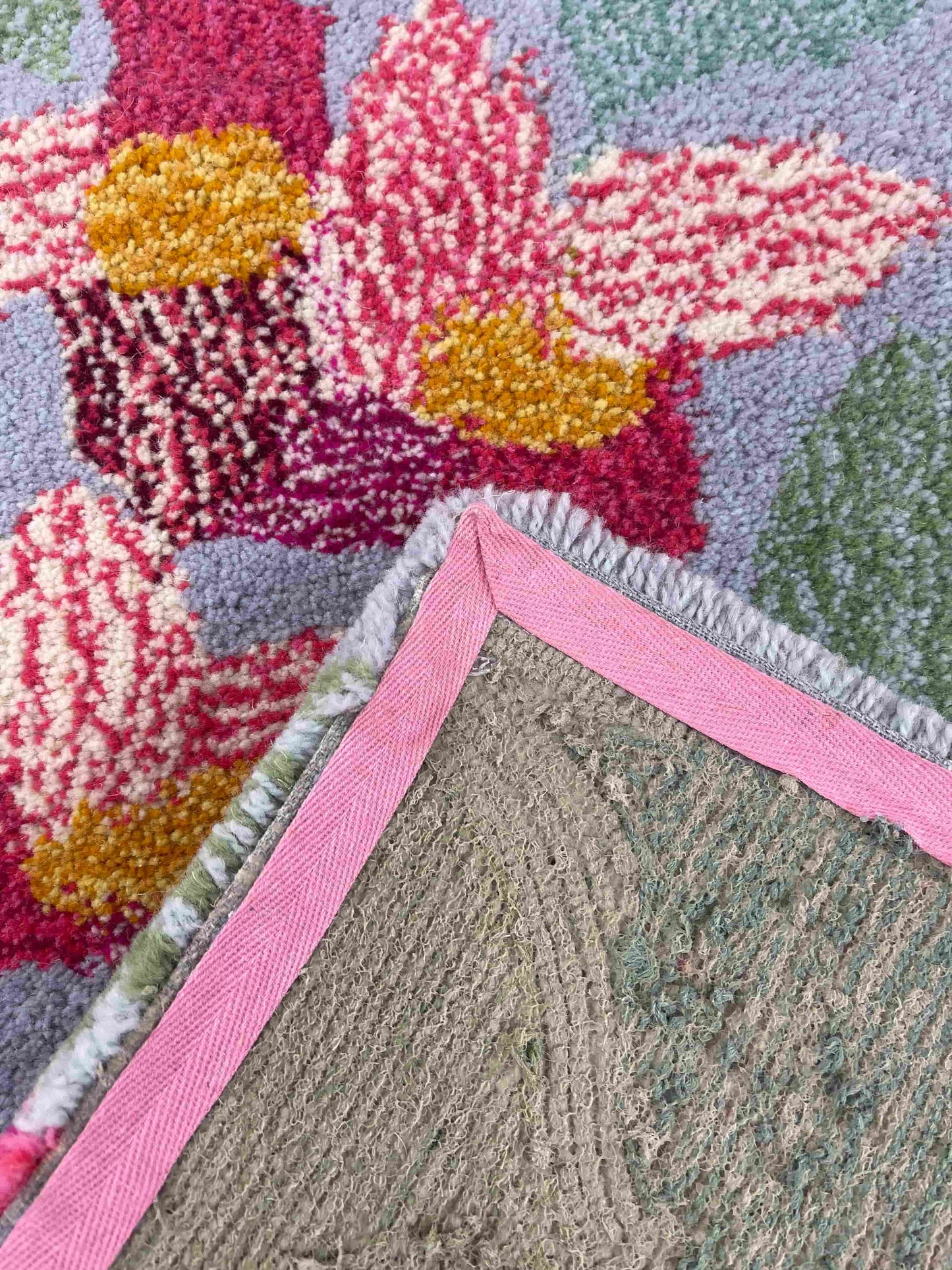 'Rosy' Hand tufted lilac, candy pink and sage green small tufted runner rug