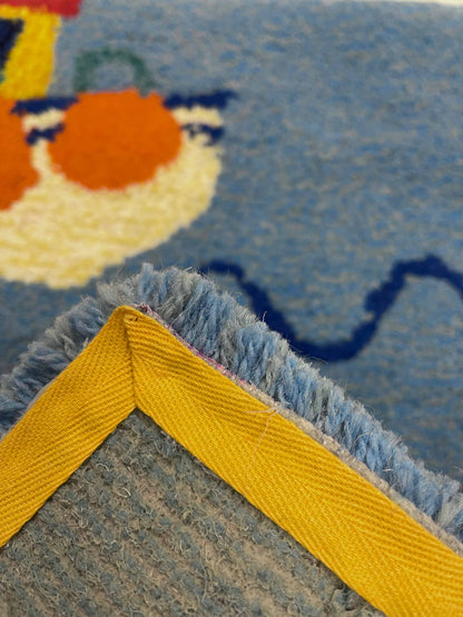 'Ahoy!' Hand tufted blue boat small rug