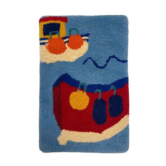 'Ahoy!' Hand tufted blue boat small rug