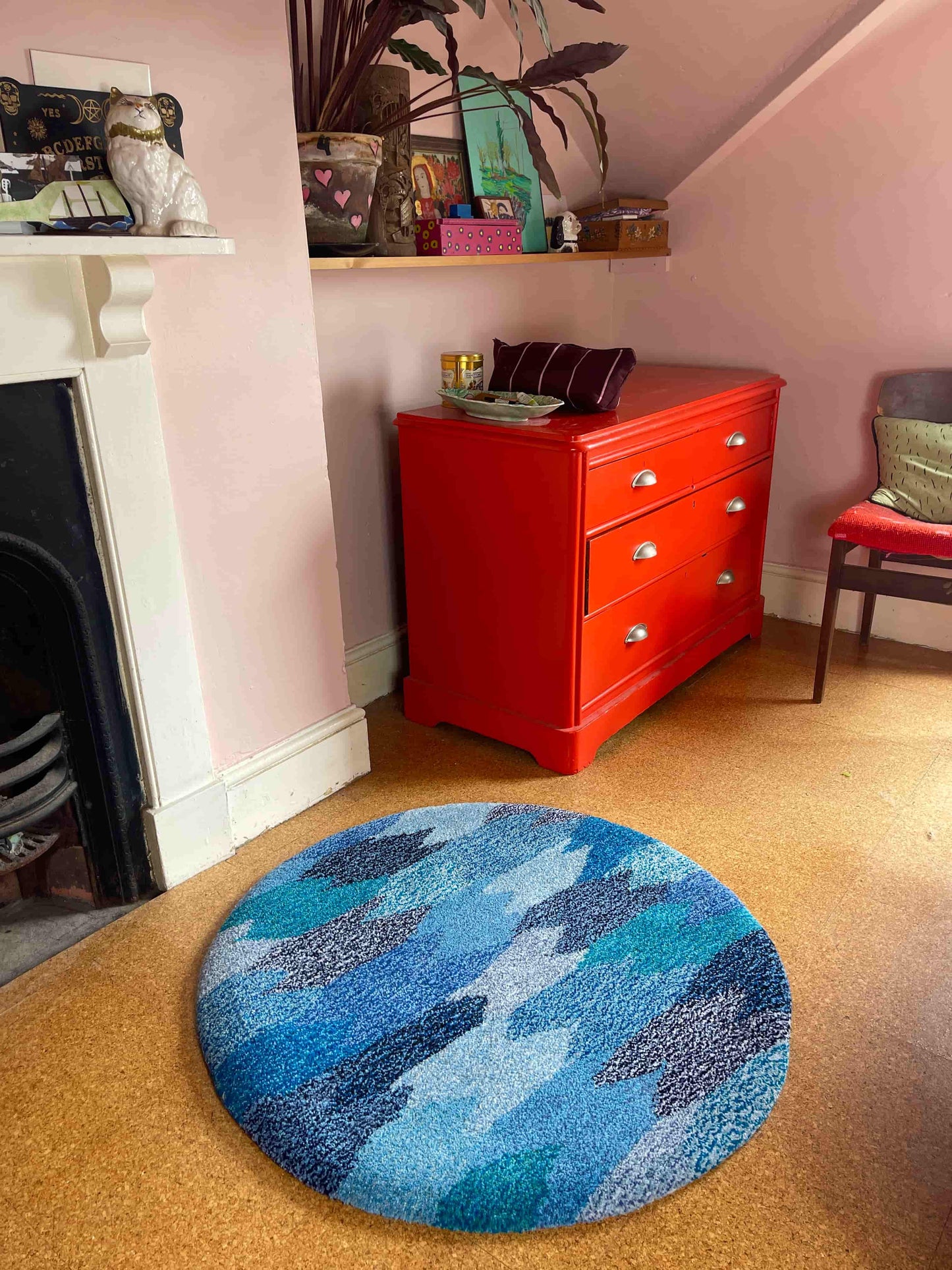 'Deep' Hand tufted blue small tufted circular rug