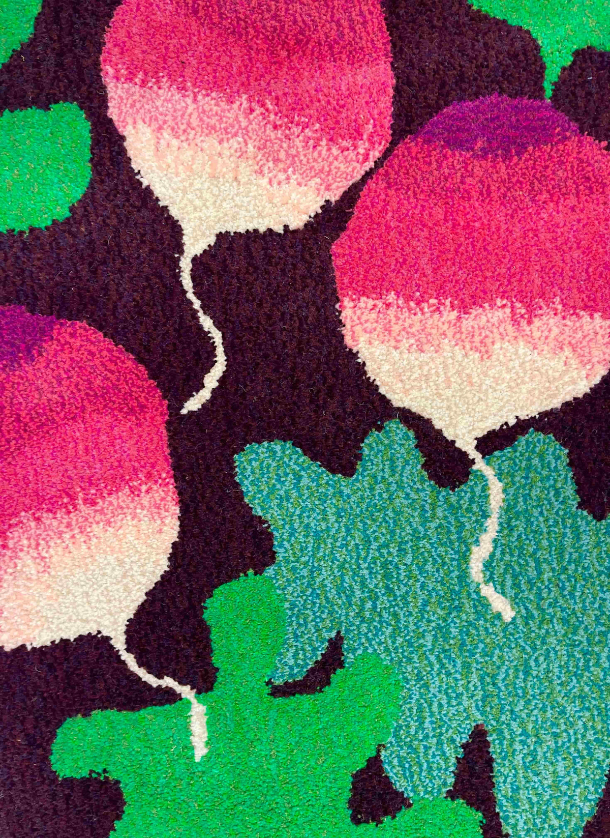 'Radish' Hand tufted burgundy, pink and green tufted runner rug