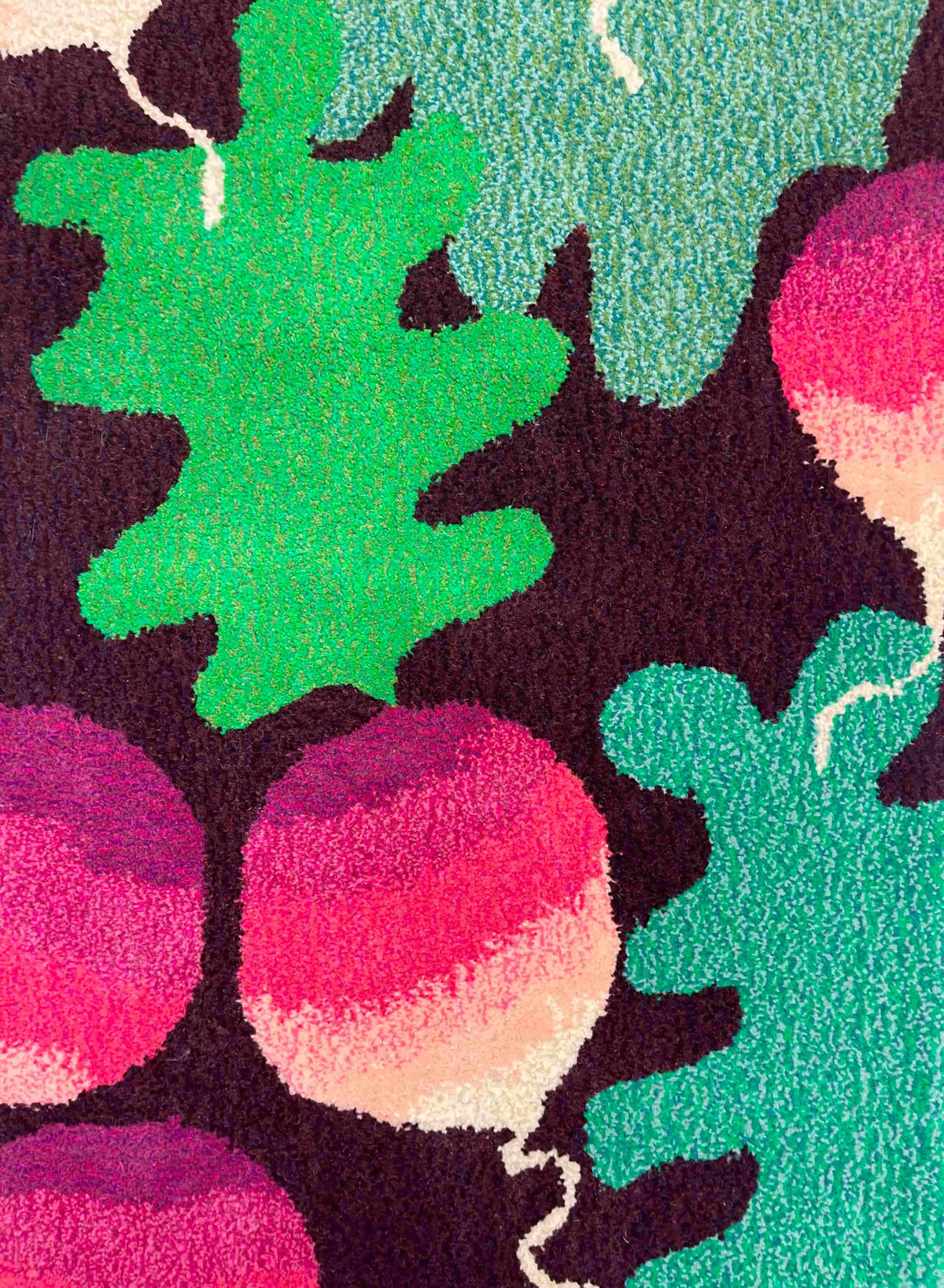 'Radish' Hand tufted burgundy, pink and green tufted runner rug
