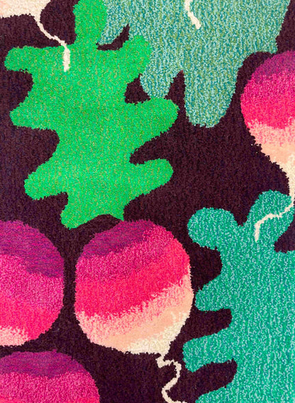 'Radish' Hand tufted burgundy, pink and green tufted runner rug