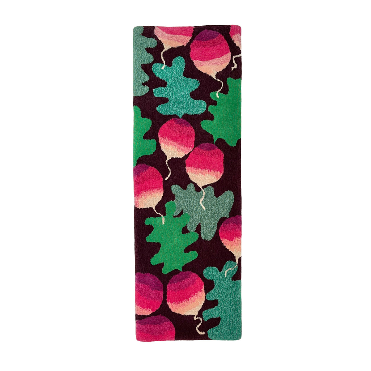 'Radish' Hand tufted burgundy, pink and green tufted runner rug