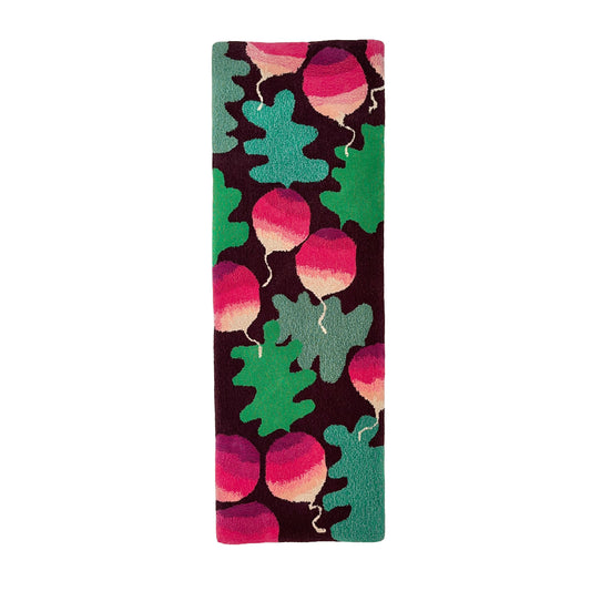 'Radish' Hand tufted burgundy, pink and green tufted runner rug