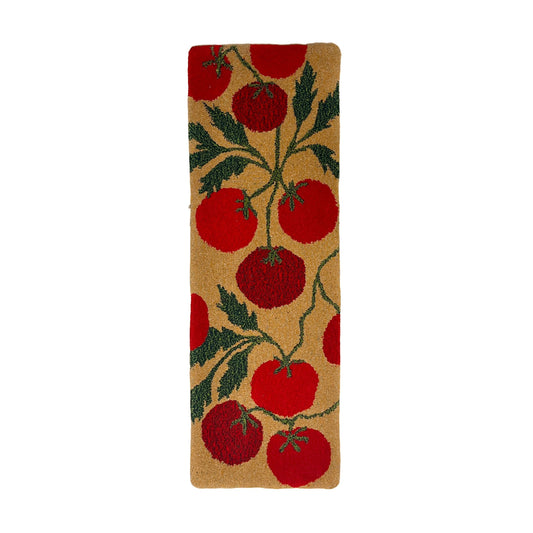 'Tomato Salad' Hand tufted red, green and butter yellow tufted small runner rug