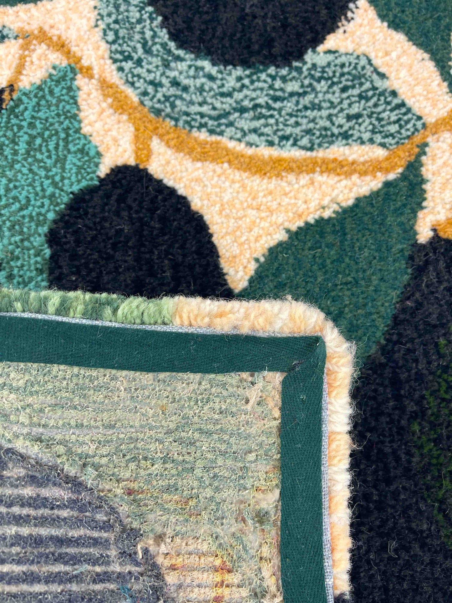 'Olive' Hand tufted sage green, dark green, black and cream small tufted rug