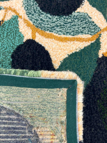 'Olive' Hand tufted sage green, dark green, black and cream small tufted rug
