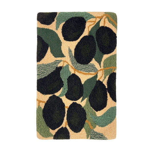 'Olive' Hand tufted sage green, dark green, black and cream small tufted rug