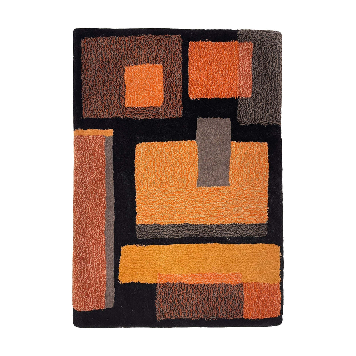 'Thunder' Hand tufted black, orange and mustard tufted rug