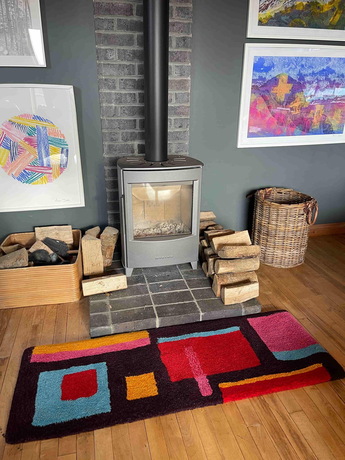 'Golden Hour' Hand tufted purple, blue and red small tufted rug