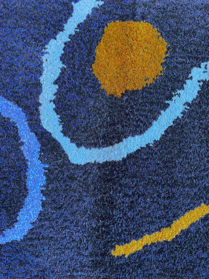 'Kelp' Hand tufted wavy stripe Navy small mini tufted runner rug