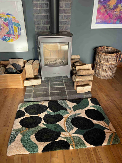 'Olive' Hand tufted sage green, dark green, black and cream small tufted rug