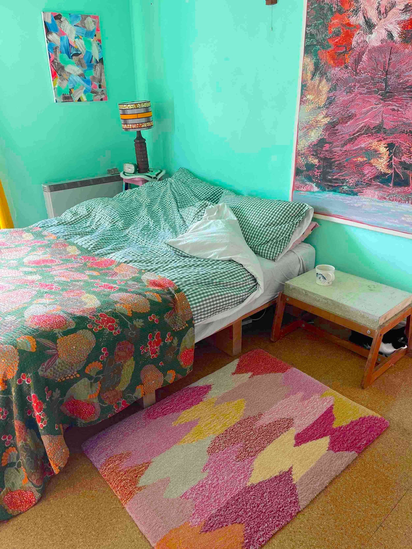 'Petal' Hand tufted small cream, yellow and candy pink tufted rug