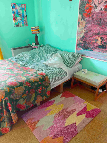 'Petal' Hand tufted small cream, yellow and candy pink tufted rug