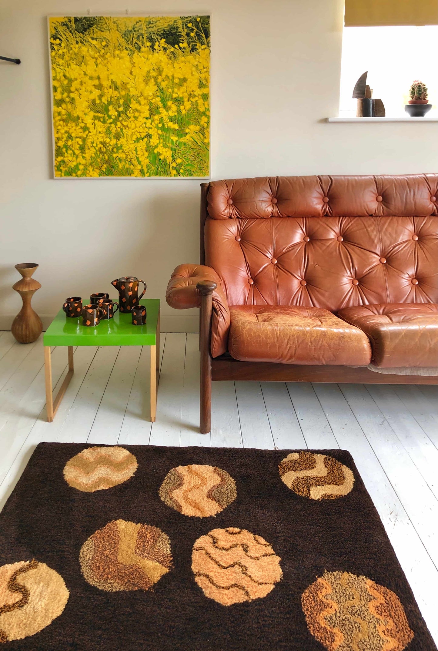 'Platos' Hand tufted brown, caramel and cream small tufted rug