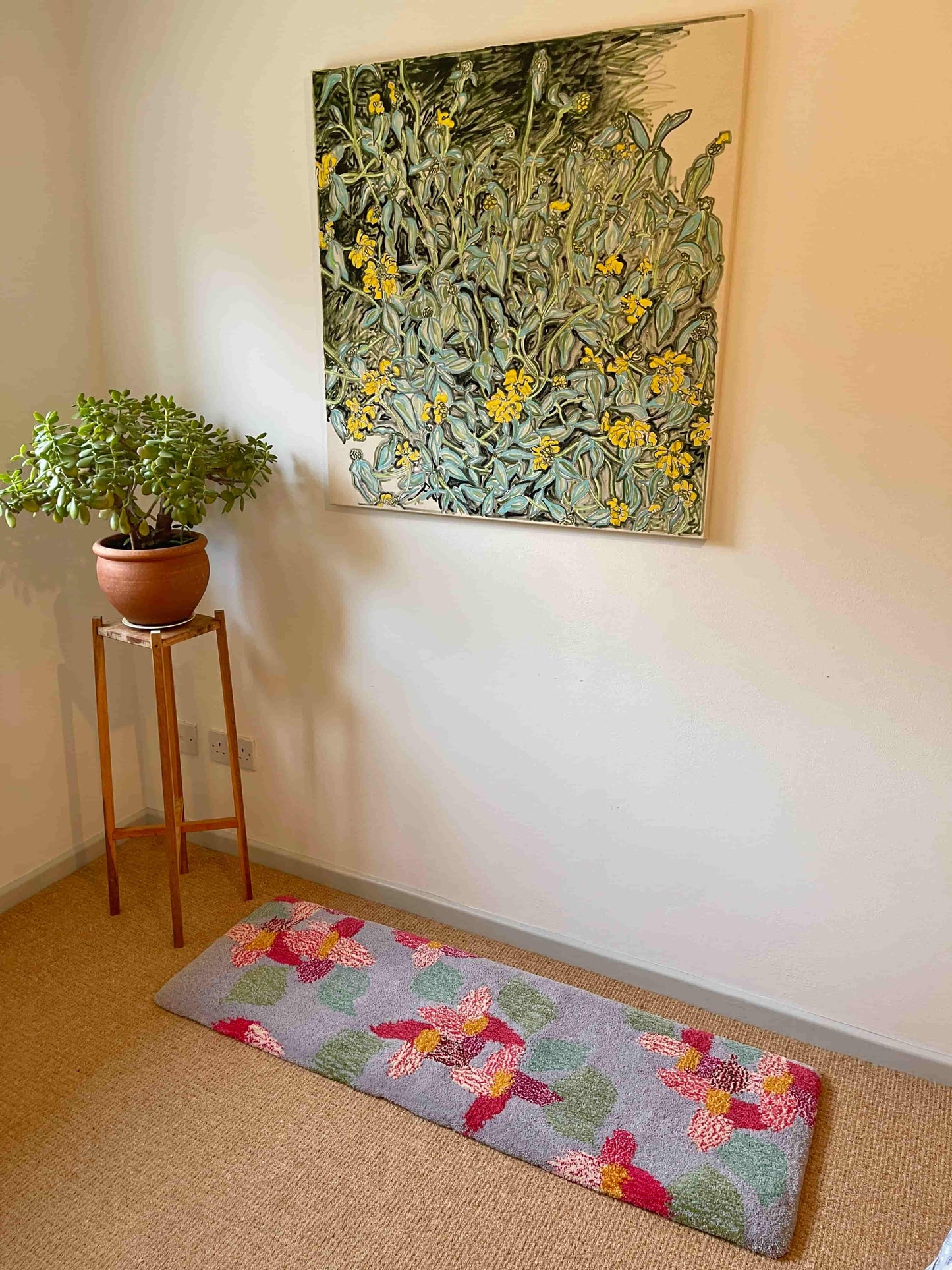 'Rosy' Hand tufted lilac, candy pink and sage green small tufted runner rug