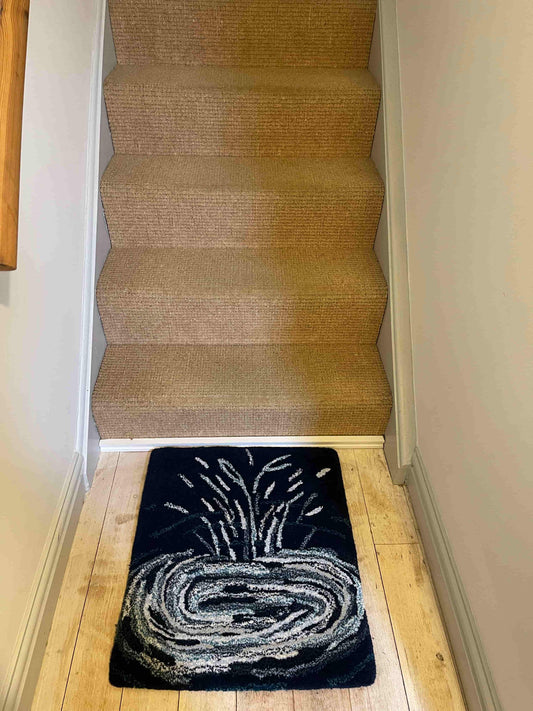 'Splash' Hand tufted aqua, blue, white and navy small rug