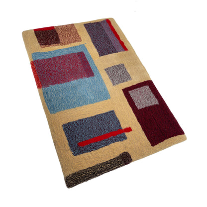 'Dulce de leche' Hand tufted cream, blue red medium tufted rug