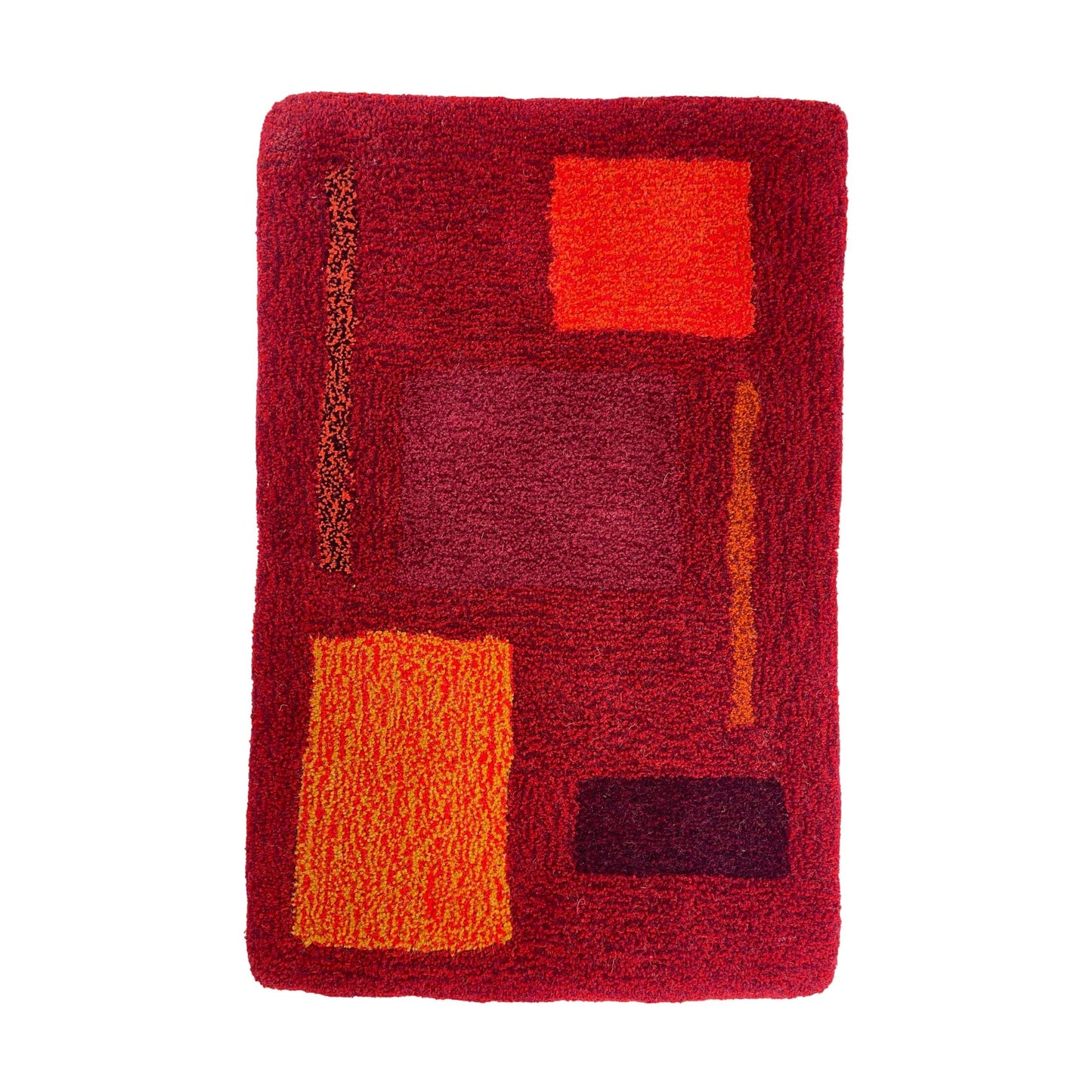 'Flare' Hand tufted burgundy, red and orange small tufted rug