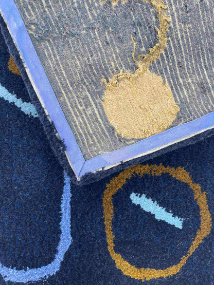 'Kelp' Hand tufted wavy stripe Navy small mini tufted runner rug