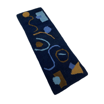 'Kelp' Hand tufted wavy stripe Navy small mini tufted runner rug