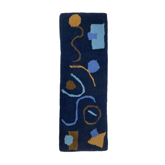 'Kelp' Hand tufted wavy stripe Navy small mini tufted runner rug