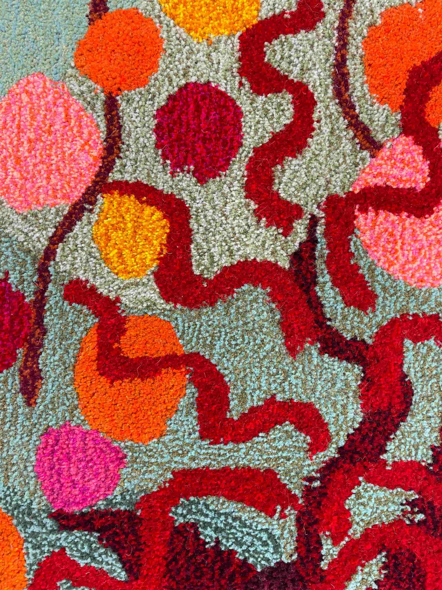 'Kitchen Garden' Hand tufted sage green, pink and orange runner tufted rug