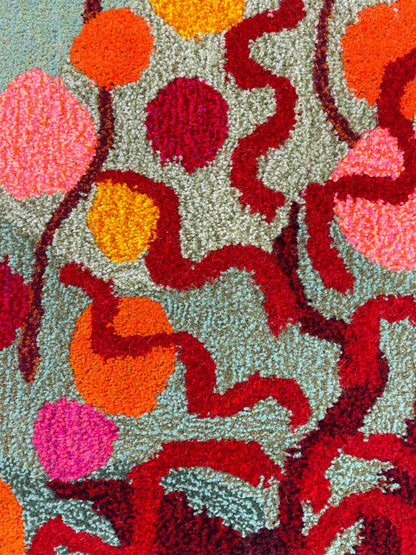 'Kitchen Garden' Hand tufted sage green, pink and orange runner tufted rug