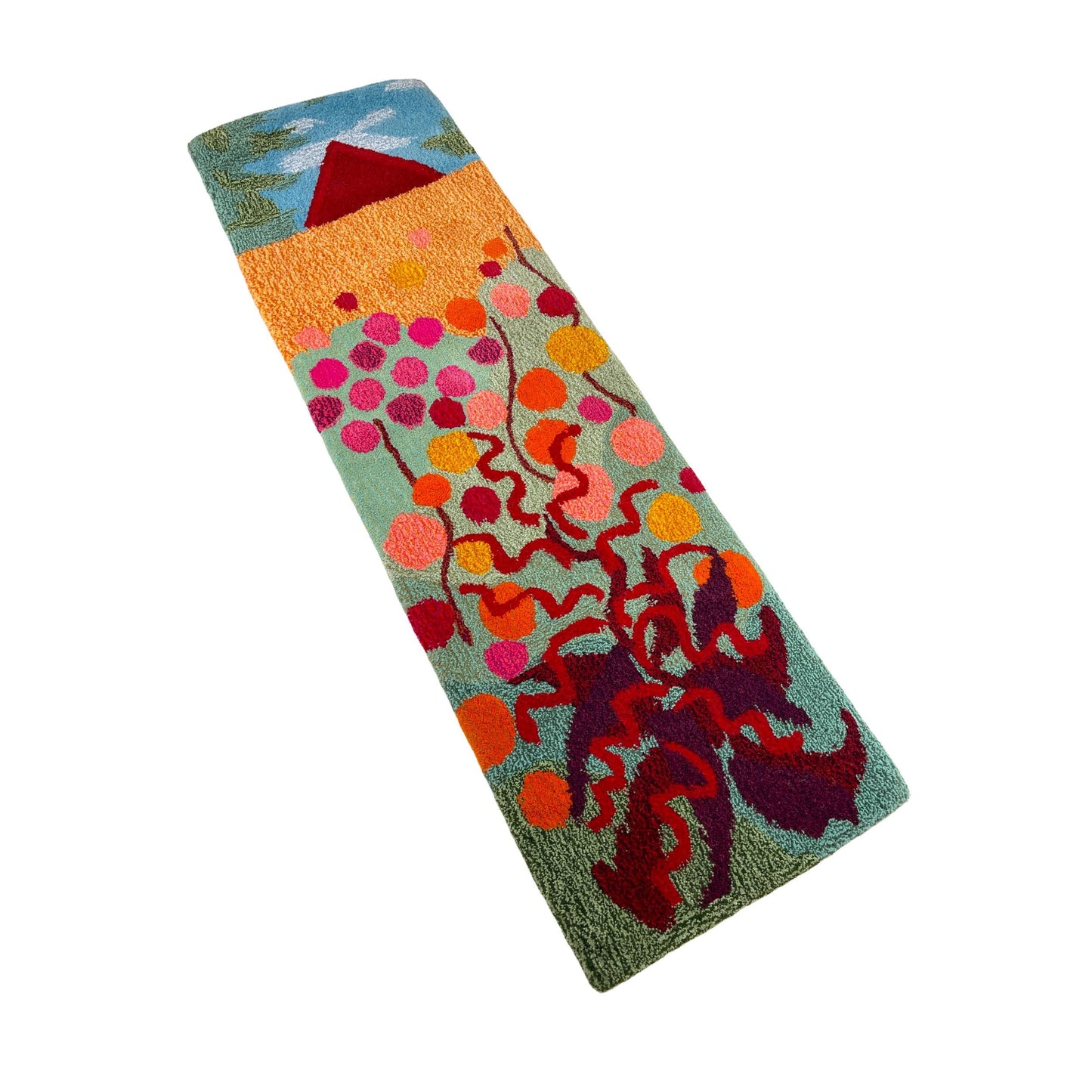 'Kitchen Garden' Hand tufted sage green, pink and orange runner tufted rug