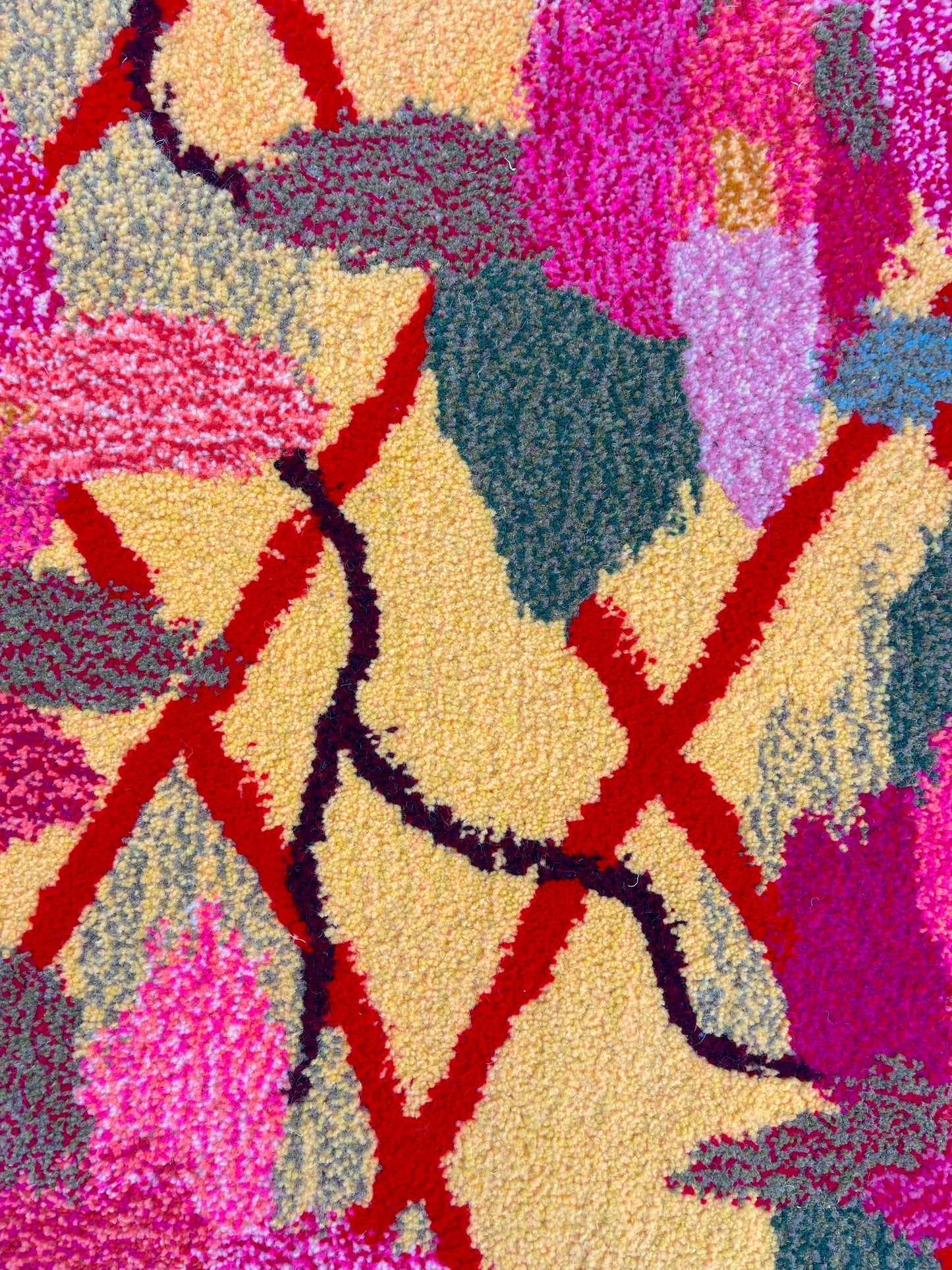 'May' Hand tufted petal pink, sage green, butter yellow and red medium floral tufted rug