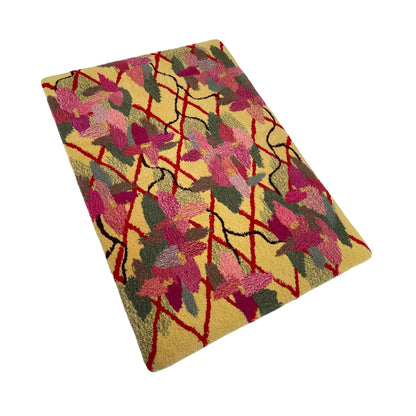 'May' Hand tufted petal pink, sage green, butter yellow and red medium floral tufted rug