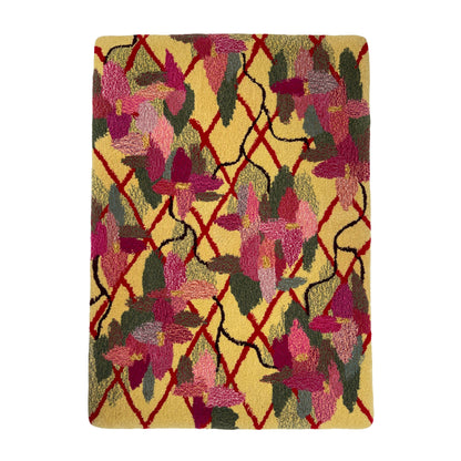'May' Hand tufted petal pink, sage green, butter yellow and red medium floral tufted rug