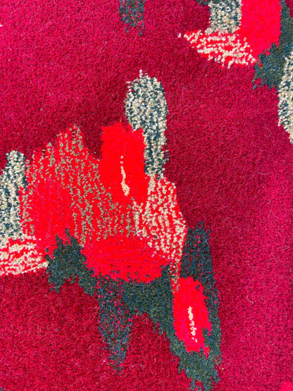 'Red Rugosa' Hand tufted floral burgundy red and sage green medium tufted rug