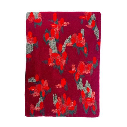 'Red Rugosa' Hand tufted floral burgundy red and sage green medium tufted rug