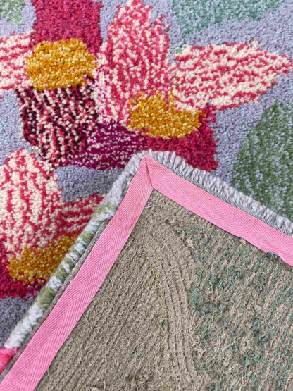 'Rosy' Hand tufted lilac, candy pink and sage green small tufted runner rug
