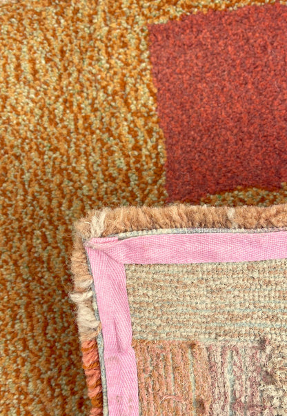 'Scorched' Hand tufted salmon pink, sage green, sandy yellow and rust orange large tufted rug