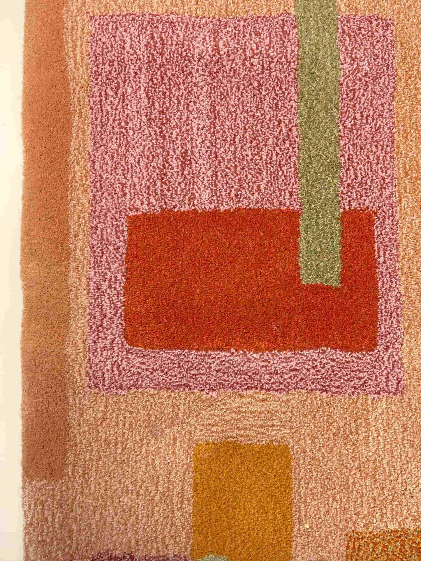 'Scorched' Hand tufted salmon pink, sage green, sandy yellow and rust orange large tufted rug