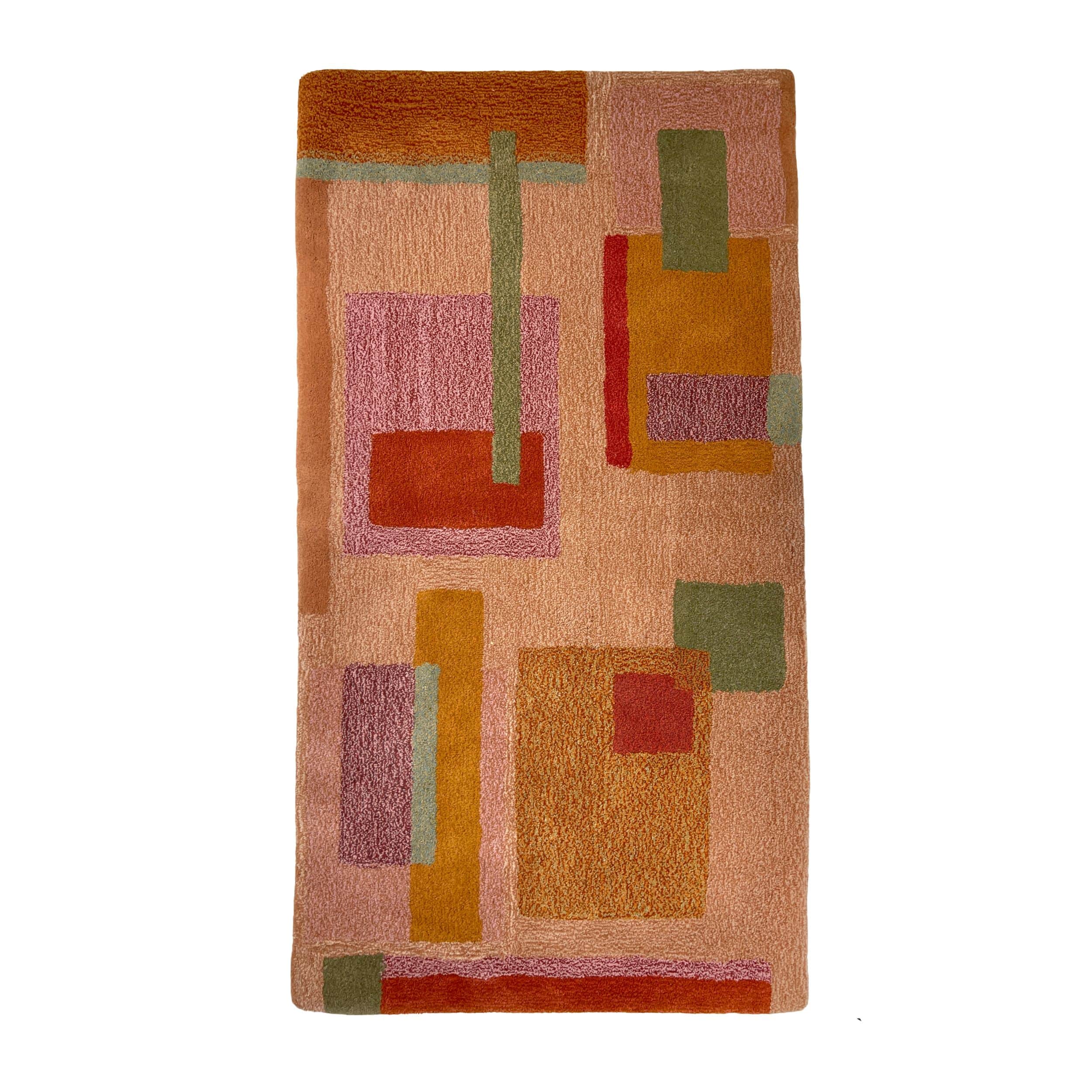 Scorched Rug 'Scorched' Hand tufted salmon pink, sage green, sandy yellow and rust ...