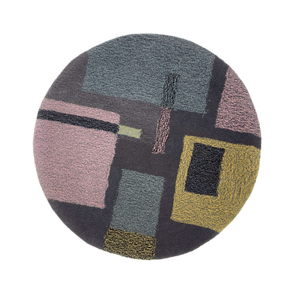 'Smog' Hand tufted grey pastel pink and yellow round small tufted rug