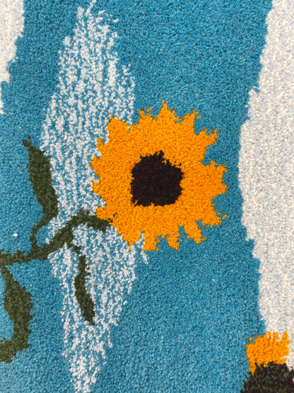 'Sunflower' Hand tufted mustard yellow and duck egg blue small tufted rug