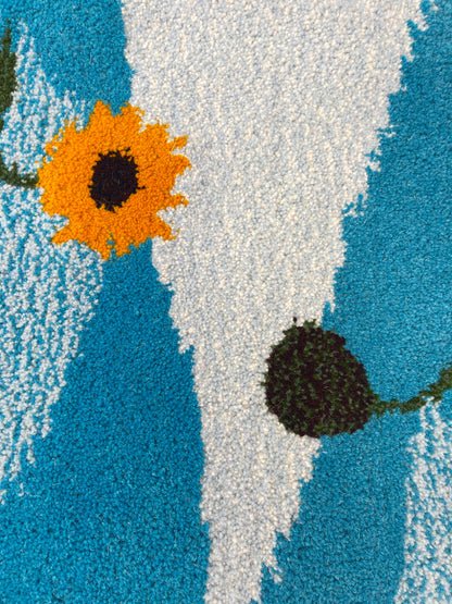'Sunflower' Hand tufted mustard yellow and duck egg blue small tufted rug