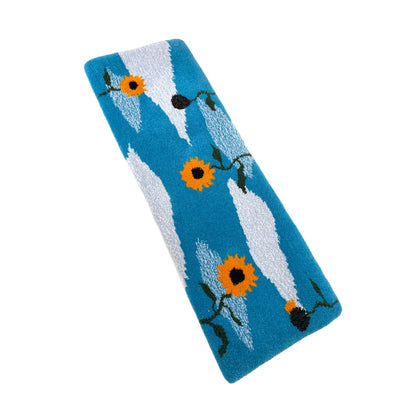 'Sunflower' Hand tufted mustard yellow and duck egg blue small tufted rug