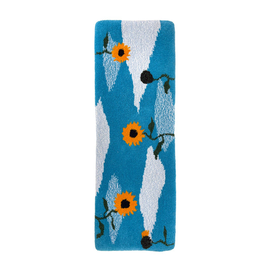 'Sunflower' Hand tufted mustard yellow and duck egg blue small tufted rug