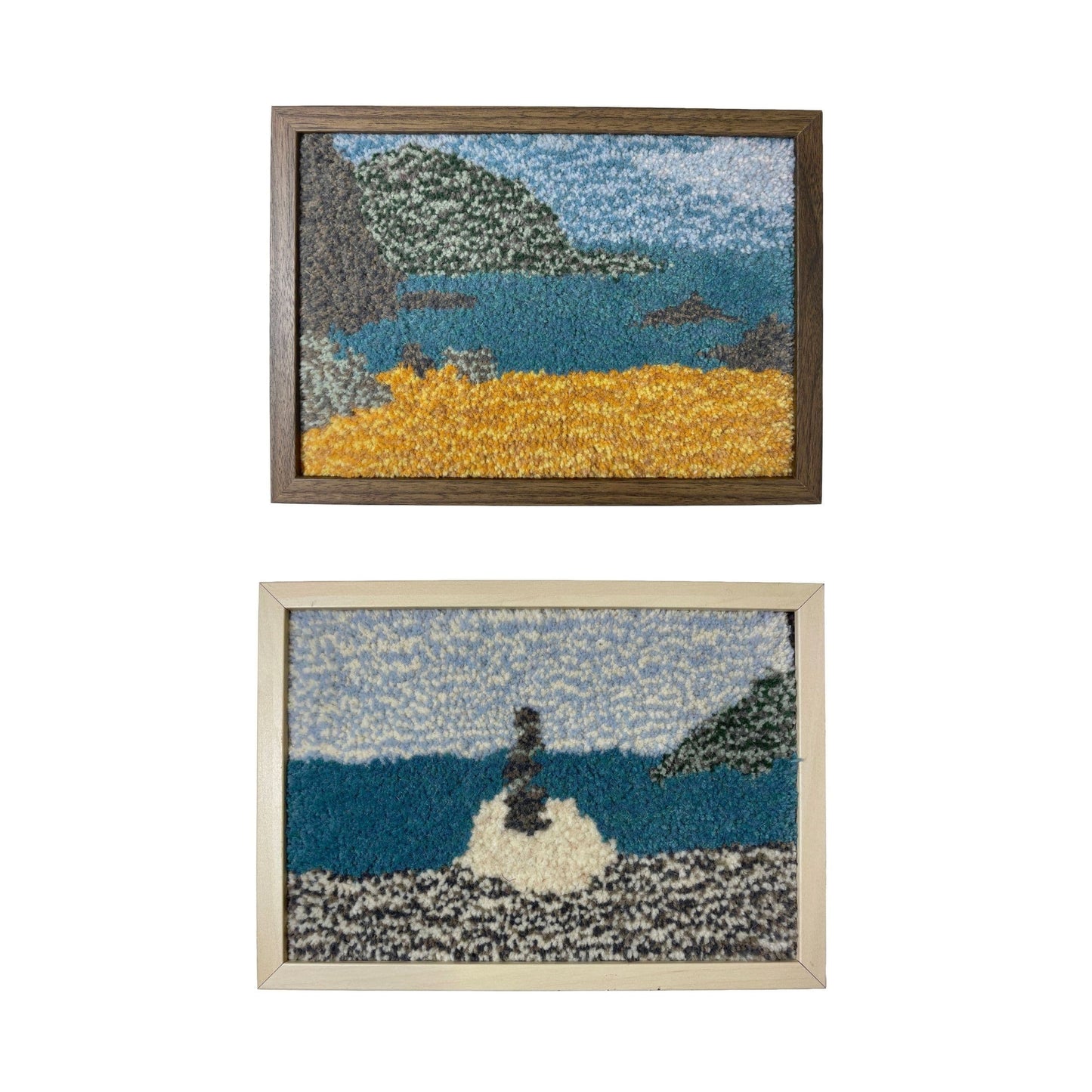 Hand Tufted 'Seascape' framed wall hangings